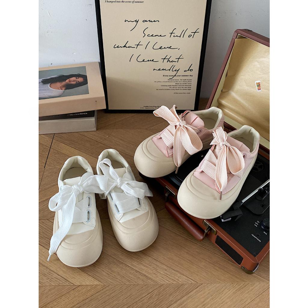 Spring and Autumn New All-Matching and Lightweight Big Head White Shoes Hong Kong Style Student Raise the Bottom Board Shoes for Children