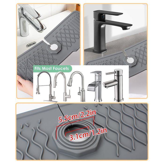 Tapis d'évier - AIMOONSA - 43,3x15 cm - Silicone alimentaire - Anti‑éclaboussures - Trou 3,1–5,5 cm - Gris