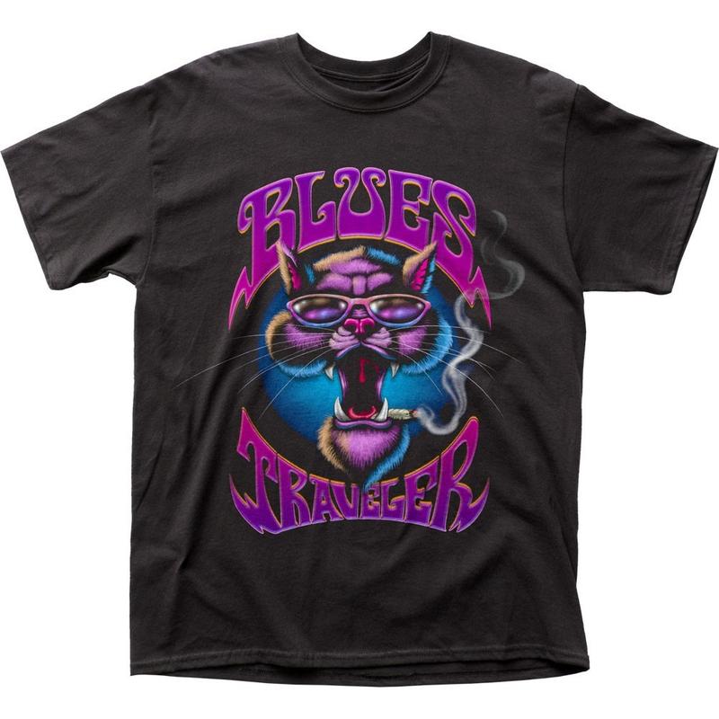 Blues Traveler Smokin Cat Unisex T-Shirt Music Classic Concert Rock Band Tee Black