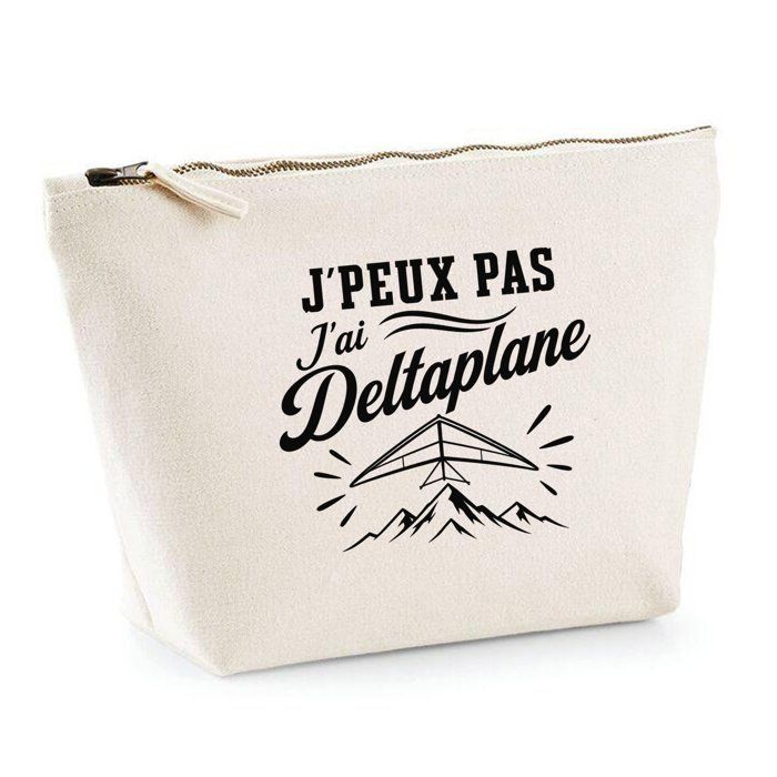 Trousse Beige J’peux pas j’ai Deltaplane J'peux pas minimaliste | Trousse de Toilette en Coton 3 L avec Zip Métal et Fond Plat