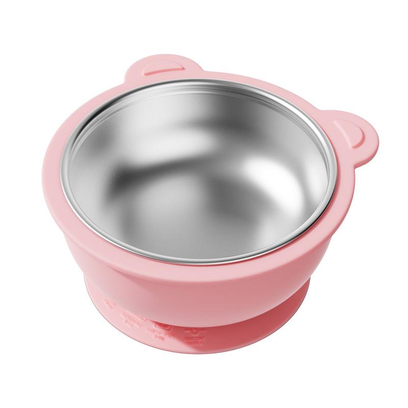304 Stainless Steel Baby Feeding Bowl Easy To Clean Heat Resistant Kids Tableware Silicone Suction Base Divided Design