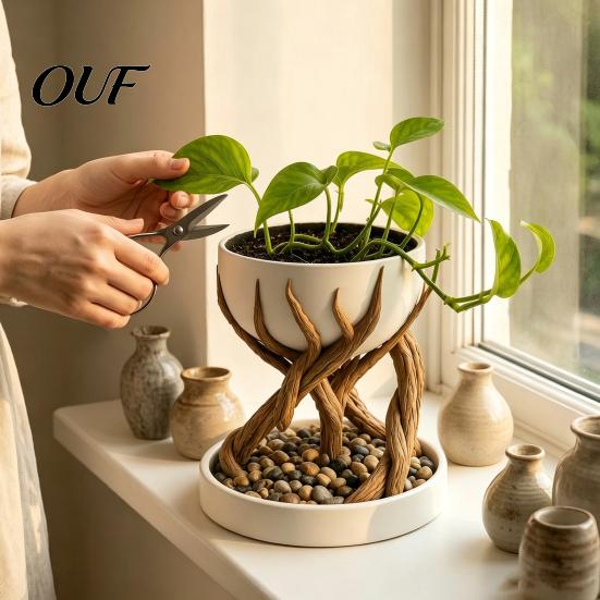 Desktop Organization Accessory 3D Printed Tree Root Planter, Bionic Wood Textured Flower Pot with Unique Resin Succulent Drainage Hole, Container Desk