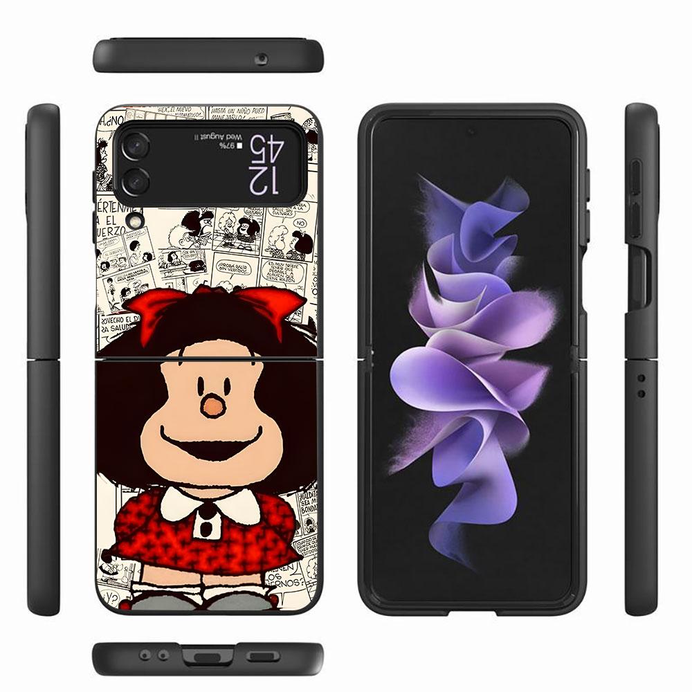 Cute Mafalda Case for Samsung Galaxy Z Flip4 Flip3 5G PC Hard Cell Phone Shell Z Flip 4 3 Black Coque Zflip4 Zflip3 Cover