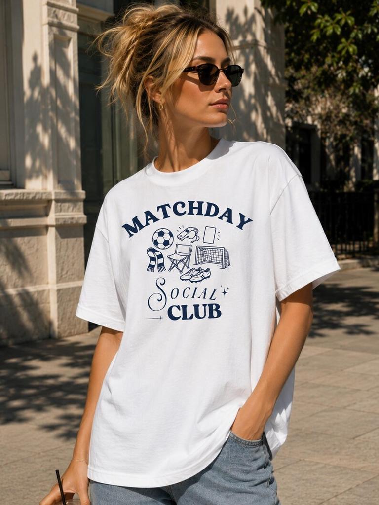 Футболка Social Club в день матча, Винтажная футболка с футбольным принтом, Ретро футболка для футбольного фаната, Оверсайз футболка для дня игры, Спортивный стритвир