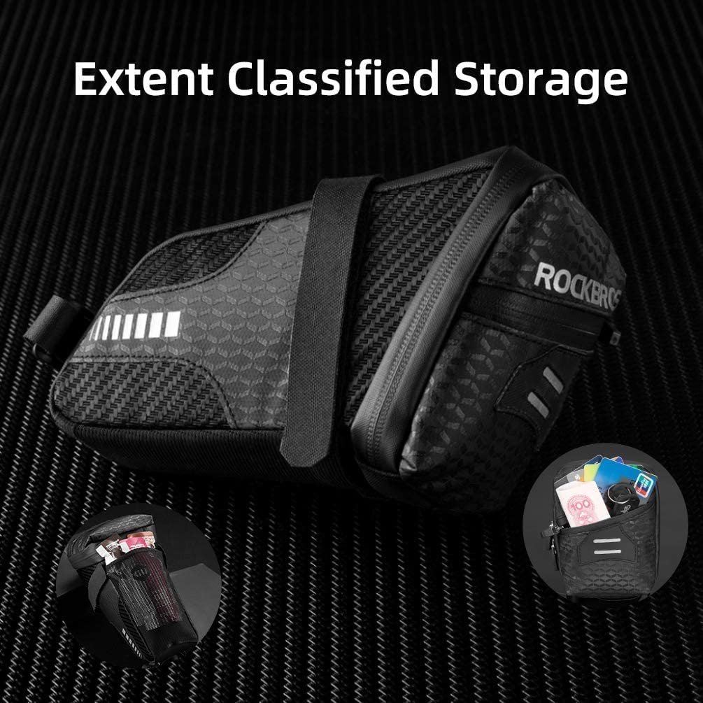 ROCKBROS Saddle Bicycle Road Bike Frame Large Capacity Reflective Taillight Attachment Waterproof Easy Hybrid Cycling Bag, Bag, Bag, 1.5L, Material,
