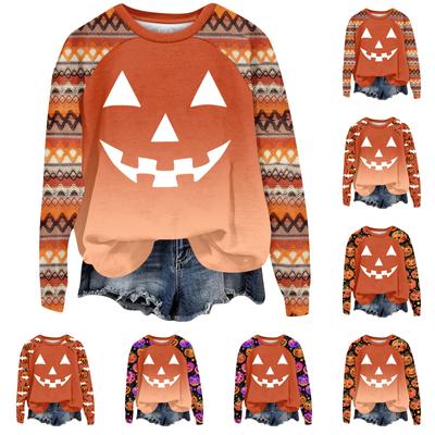 Женская мода повседневная длинная рукава Хэллоуин принт реглан круглый вырез свитер топ