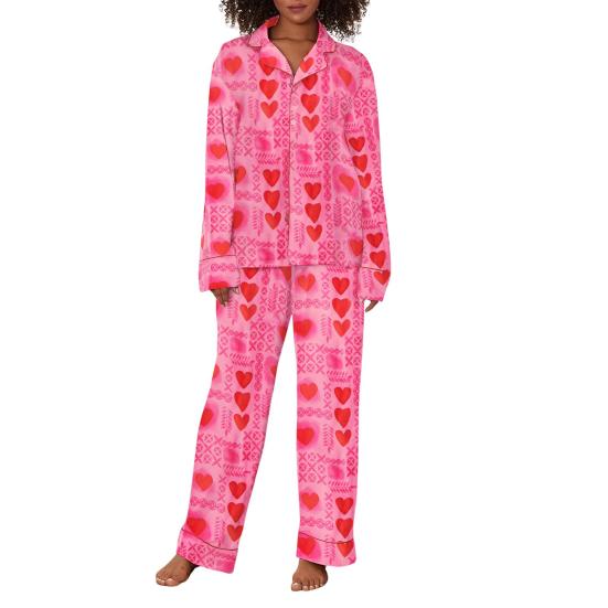 2 шт./комплект пижамы ко дню святого валентина с бантом и лацканами на пуговицах с длинным рукавом рубашка эластичная