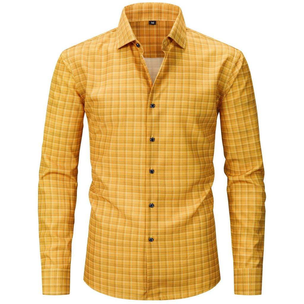Мужская эластичная клетчатая полосатая рубашка с длинным рукавом большого размера, мужская рубашка на пуговицах светлого цвета с квадратным воротником и цифровой печатью
