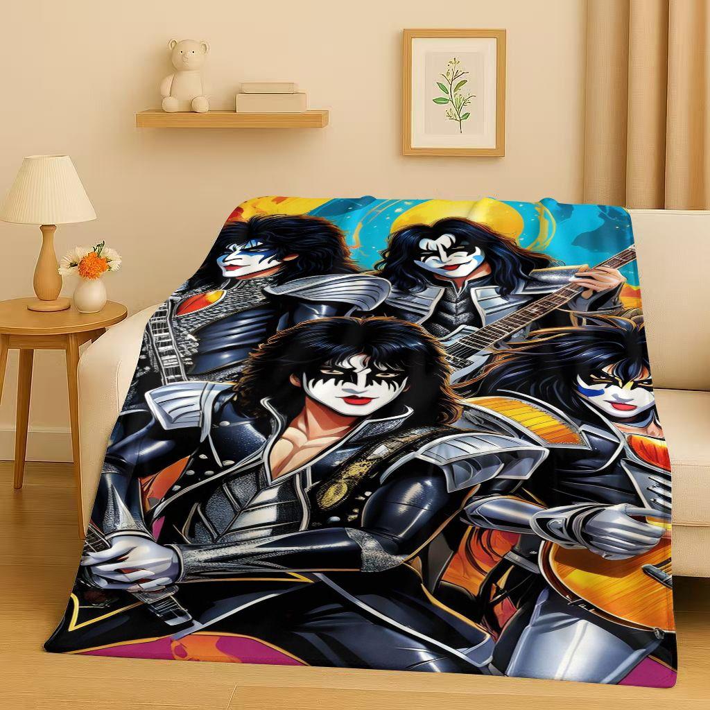Retro Kiss Rock Heavy Metal Band Gene Simmons Flannel Blanket,Ultra Soft Plush Throw for Home Bedroom Bed Sofa Cover Office