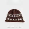 Корейская ретро жаккардовая вязаная шапка в стиле Fair Isle для женщин, зимняя теплая повязка на голову для защиты ушей, холодная шапка, подчеркивающая лицо, маленькая шерстяная шапка