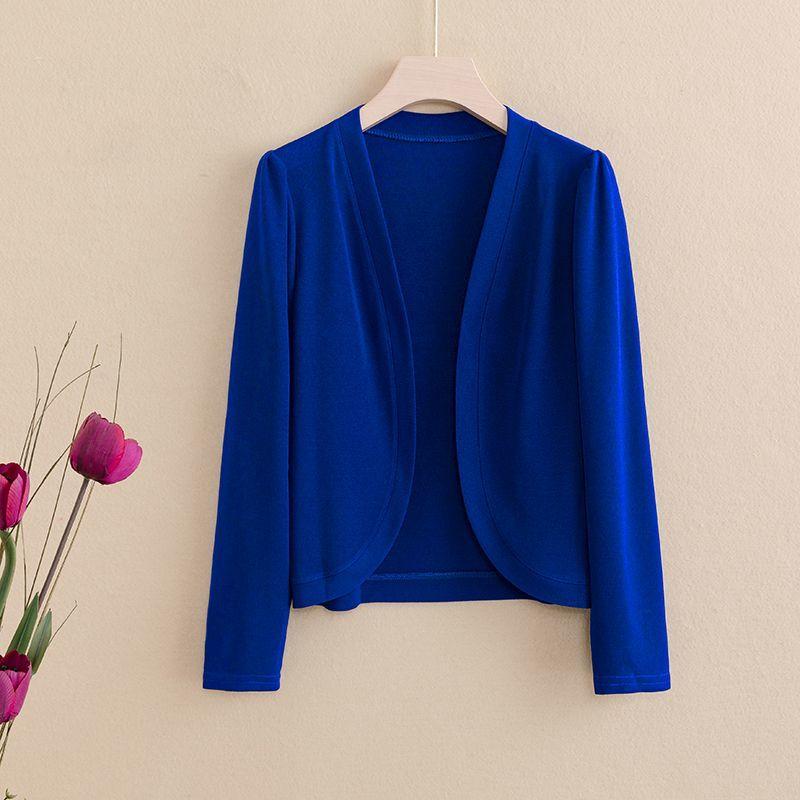 Весна Осень Женский Приталенный Однотонный Повседневный Кардиган Модный Универсальный Базовый Тонкий Трикотажный Топ с Длинным Рукавом Женская Одежда