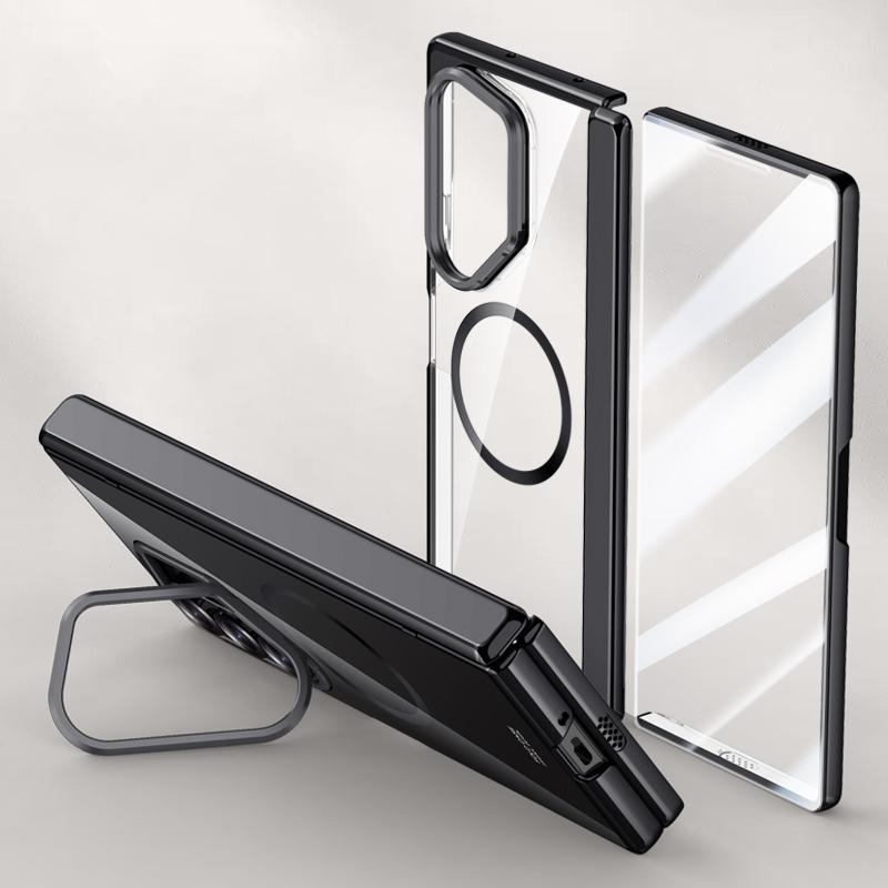 For Samsung Galaxy Z Fold6 5G Clear Case PC+Acrylic Kickstand Magnetic Phone Cover with Screen Film