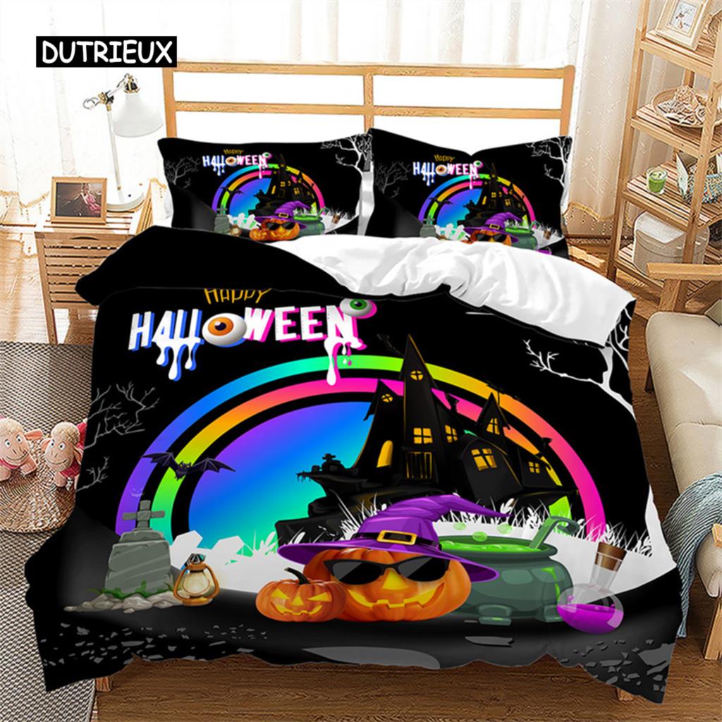 Пододеяльник на Хэллоуин Королева Мультфильм Тыква Геймпад Пододеяльник Микрофибра Ужасы Тема Готический Жуткий Комплект Постельных Принадлежностей Для Мальчиков Подростков