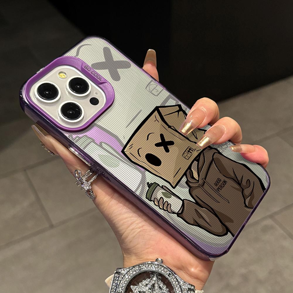 Мультяшный Человек-Коробка Чехол для Телефона для iPhone 17 Air 16 16e 15 14 Plus 13 12 11 Pro Max X Xs XR 8 Цветной Серебристый Жесткий Чехол