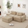 Boneless Modular Sofa, Modern L-Shaped for Living Room with Deep Seat, Comfortable Corduroy Cloud Sofa with Ottoman, Tufted Two-Seater Sofa Bed, Beige