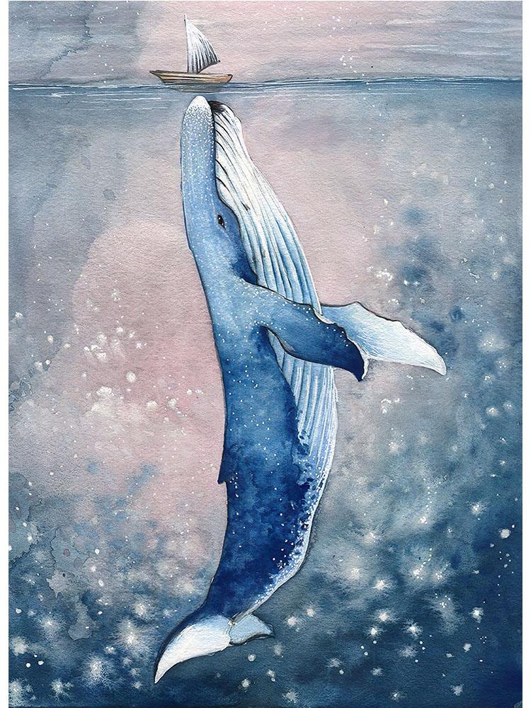 Скандинавский большой китовый корабль, морские постеры, холст, живопись, акварель, морские животные, настенная картина для детской комнаты, украшение для дома