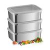 CHFNJJ 3-Piece Stainless Steel Storage Container Set with Lid, Deep Stainless Steel Tray, Kitchen Food Storage Containers, Refrigerator-Safe Cookware