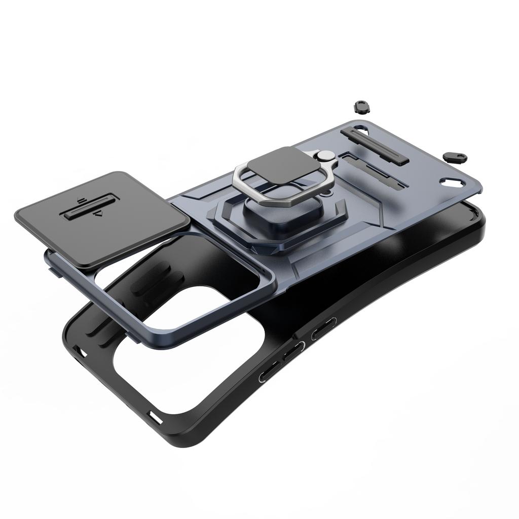 For Xiaomi Redmi Note 14 5G Case PC+TPU Kickstand Phone Protector with Lens Cover