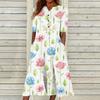 Women's Summer Casual Fashion Floral Printed Short Sleeve Button Pocket Dress