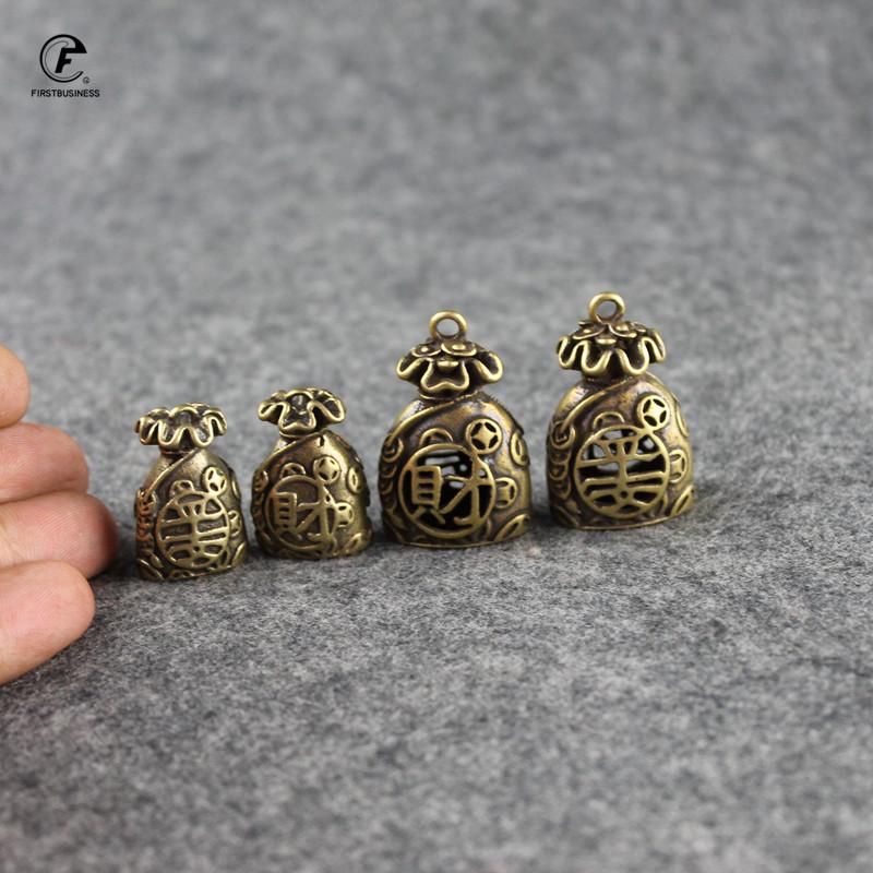 Vintage Copper Lucky Dollars Money Bag Figurines Ornaments Desk Decorations Handmade Brass Car Key Ring Pendant Home Decor Craft