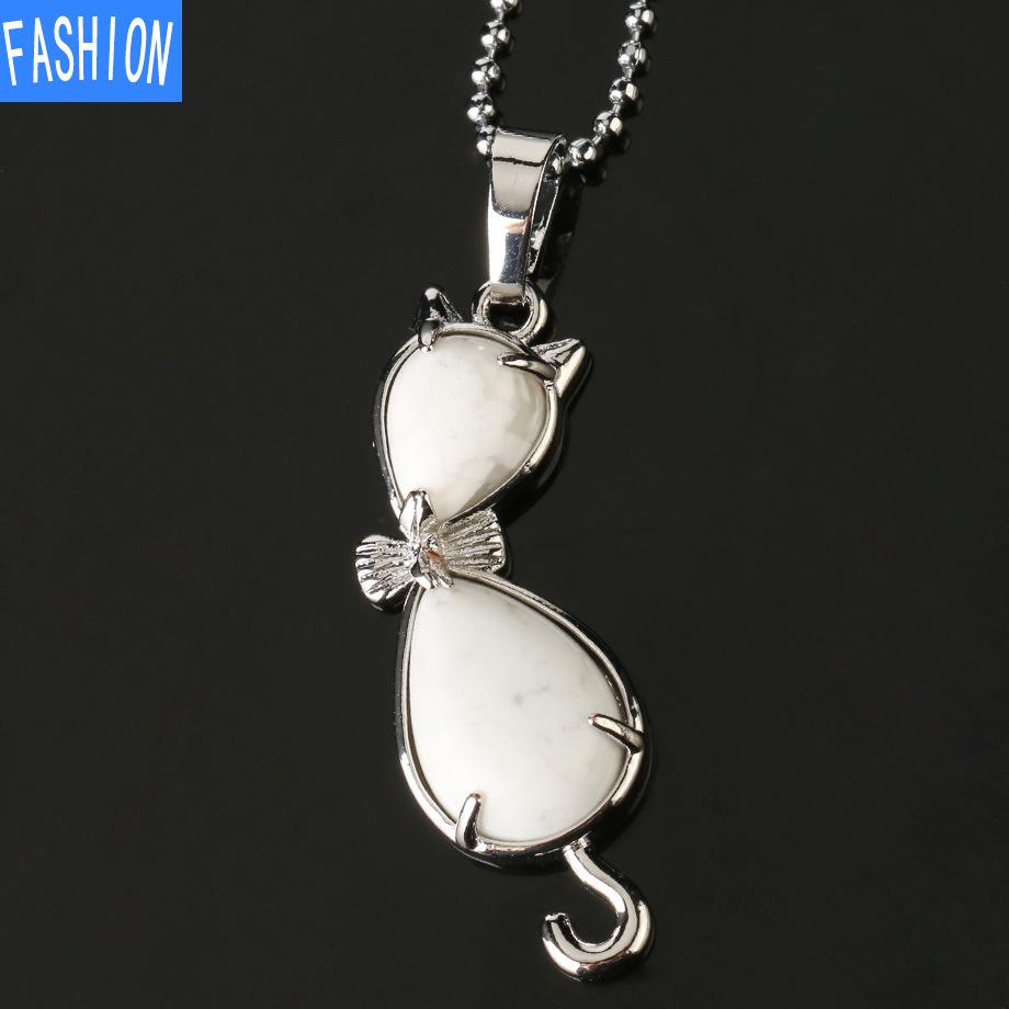 Европейская и американская личность, ожерелье с аметистом, животное, кошка, абстрактная инкрустация, подвеска из натурального камня