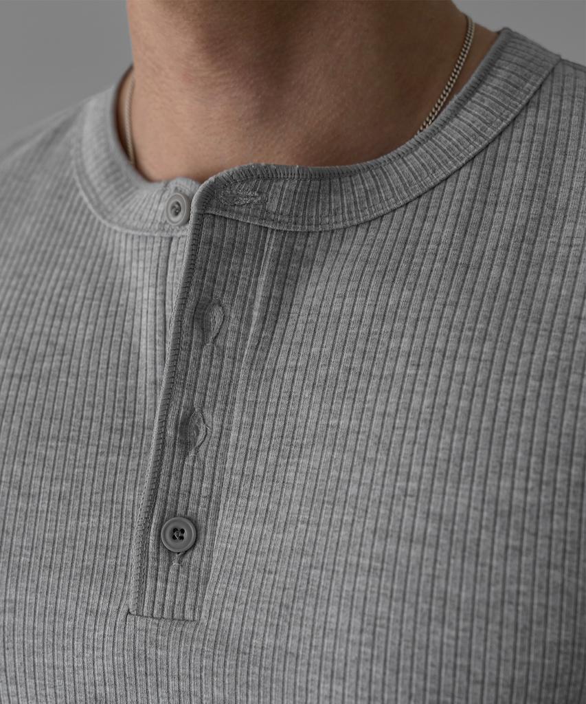 Baulopeulodeogteu Мягкая ребристая мужская футболка-henley с воротником-стойкой [Серый]