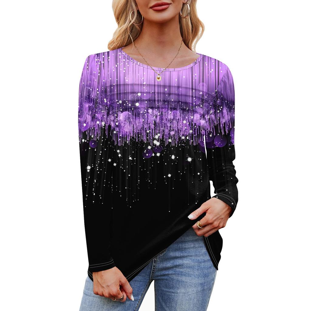 Женский свободный повседневный топ с круглым вырезом и длинными рукавами, модный топ