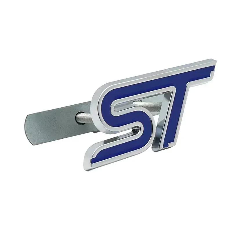 yvmsj9 3D Metal ST Letters Badge Car Front Grille Emblem Decals for Ford Mondeo Kuga Ranger Mustang F150 Aspire Everest Fiesta Focus