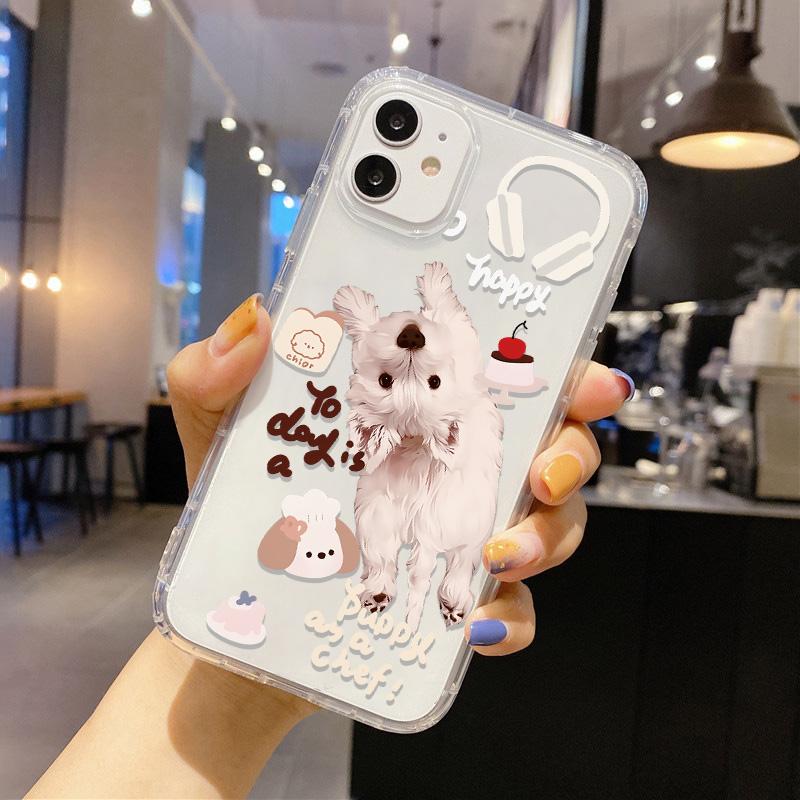 Милый Кавайный Кот Собака Наклейка Чехол для Телефона для iPhone 17 16 15 14 13 12 11 Pro Max Plus Корейский Стиль Ударопрочный Прозрачный Мягкий ТПУ Чехол