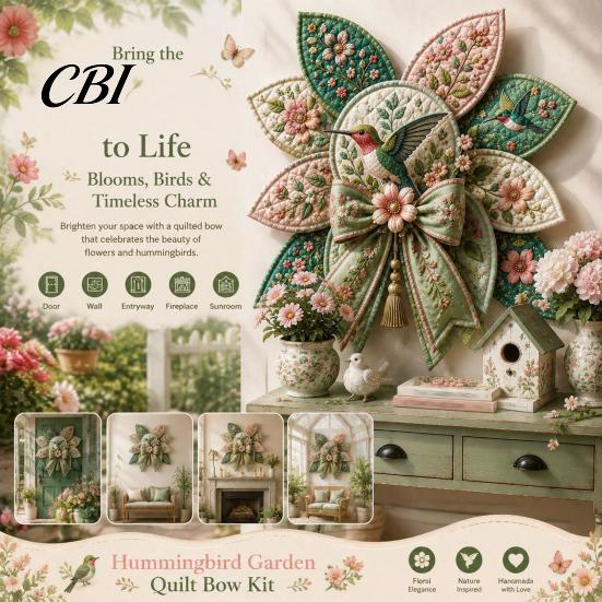 Easy Crafting Kit with Tutorial DIY Quilted Hanger for Door Wall, Wreath Patchwork Bow Sewing Hummingbird Cardinals Fabric Art Kit, Craft Adults