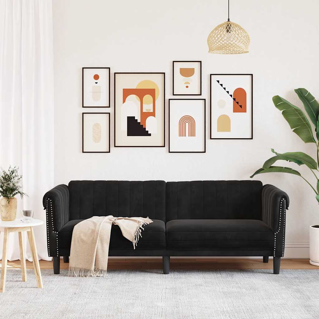 3 Seater Sofa in Black Velvet