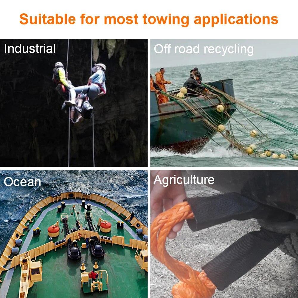 Синтетическое волокно, мягкая скоба для эвакуации транспортного средства, внедорожные буксировочные тросы, тяговый трос для автомобильного прицепа с защитным рукавом, 38000 фунтов