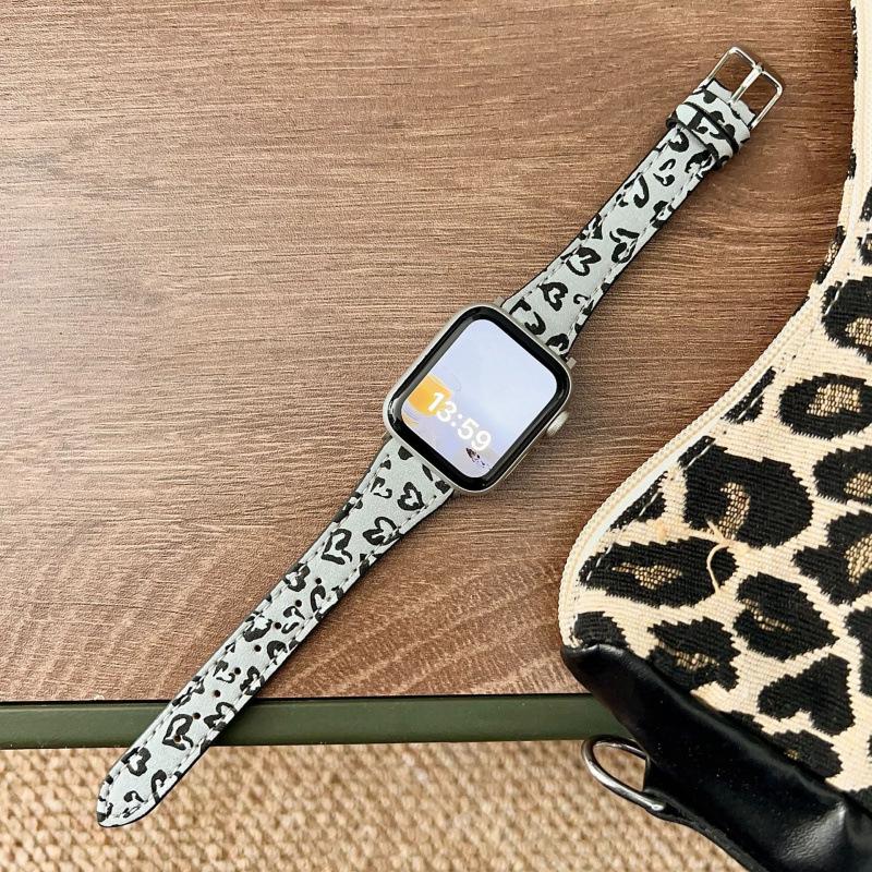 Кожаный ремешок с леопардовым принтом для Apple Watch 11 iWatch 10987E, Huawei FIT4, Xiaomi 9PRO
