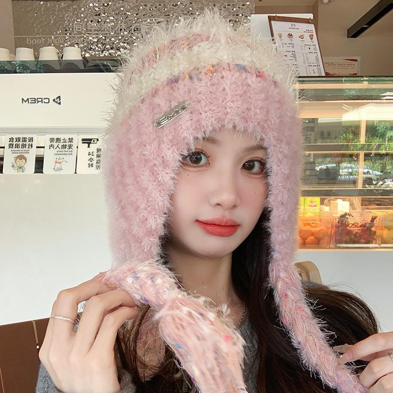 Пасторальная вязаная шерстяная шапка детская зимняя утолщенная теплая с защитой ушей головной убор показывает маленькое и универсальное лицо