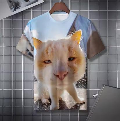Humorous funny cat graphic t-shirt neutral hip-hop personality 3D printed animal streetwear short sleeve t-shirt summer