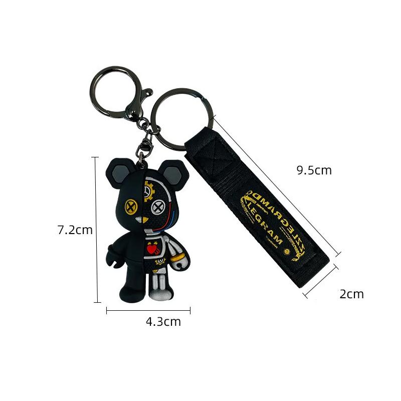Cartoon Half Skull Body Robot Mechanical Bear Keychain Punk Keyring Car Bag Pendant Key Chains Couple Gift