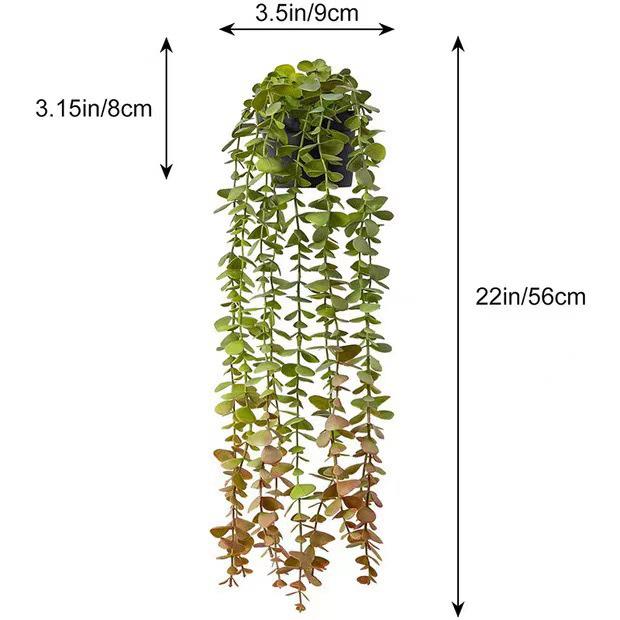 Artificial Datura & Eucalyptus Hanging Plants - Indoor Wall Decor with Small Potted Flowers