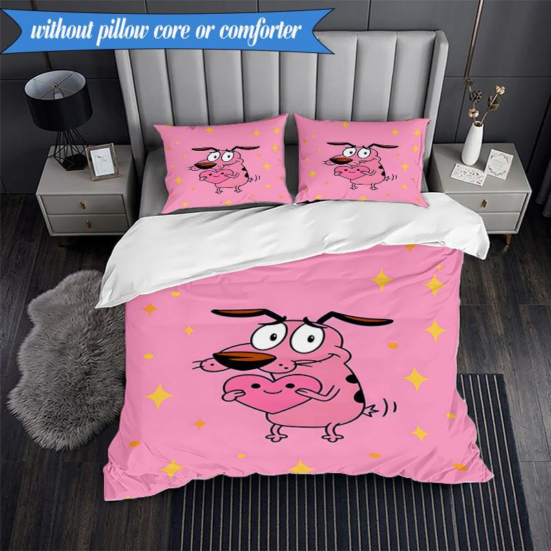 Cowardly Dog Cartoon 3pcs K-pop music group Bedding set,Ideal for Bedroom, Dormitory,Including Duvet Cover And 2pcs Pillowcases,Fan gifts