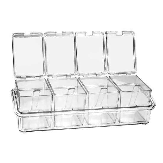 Yousheng Прозрачный набор контейнеров для специй с крышками и ложкой 4-в-1 кухонный органайзер для соли, сахара, перца герметичный контейнер для хранения в кладовой