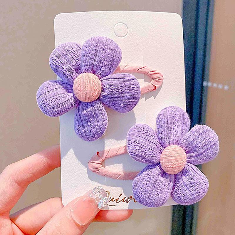2Pcs/Set Children'S Cute Fabric Flower Pair Clip Hair Accessories Girl Hairpin