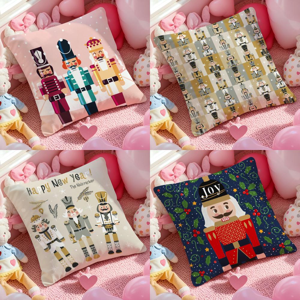 Nordic Nutcracker Soldier Toy Cushion Cover Pattern Printed Pillowcase for Living Room Sofa Cushion Cover & Bedroom Decor