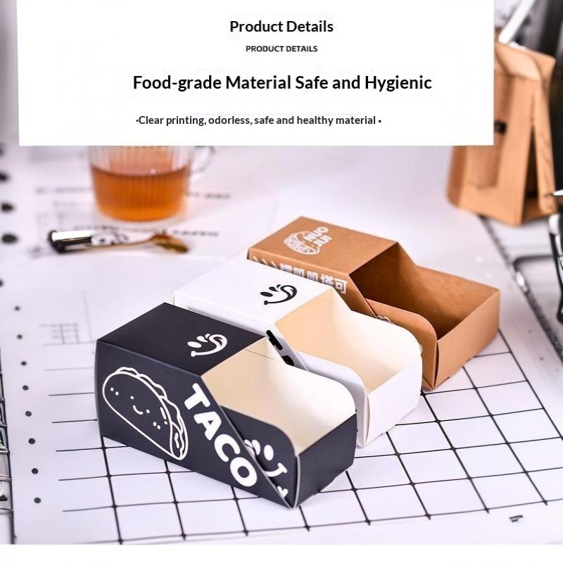 Microwave Safe Disposable Taco Paper Boxes 50/100Pcs Food Packaging Holders for Sandwich Hot Dog Daily Use Catering