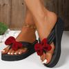 Модные Милые Красные Банты Высокий Каблук Шлепанцы Женские Модные Открытый Носок Танкетка Летние Шлепанцы Дама Новые Противоскользящие Легкие Слайдеры Mujer