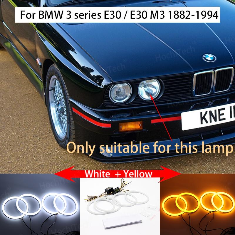 For BMW 3 Series E30 E36 M3 1982-2000 Cotton Switchback LED White Amber Angel Eye Rings DRL Turn Signal Light