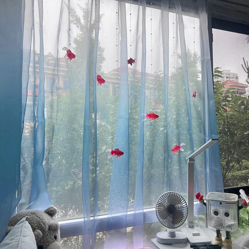 Light Blue Solid Sheer Voile Window Curtain Transparent Light Filtering Drape Soft Breathable For Bedroom Living Room Home Decor