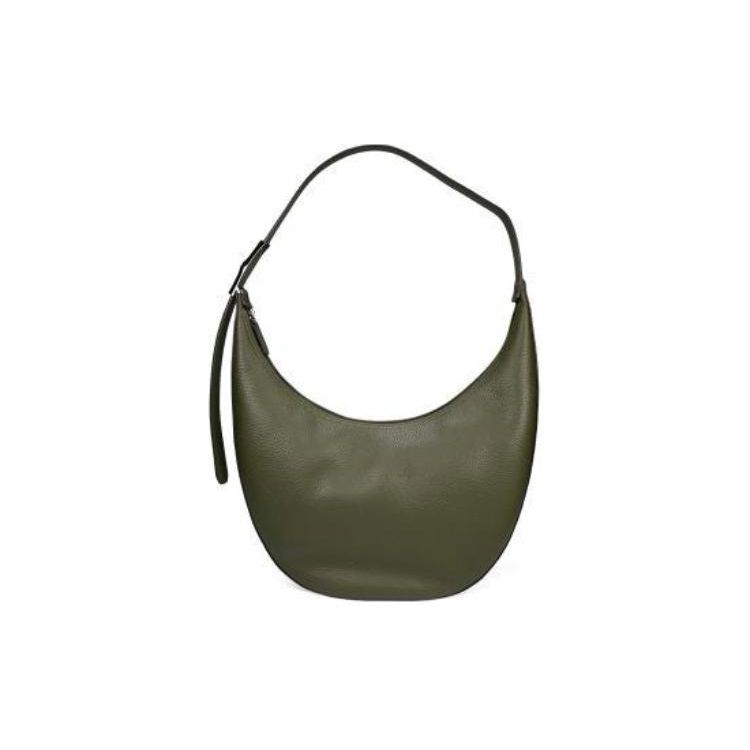 Longchamp Simple Solid Color Zipper Closure Leather Shoulder Crossbody Bag Large Women bags Khaki 10234968892
