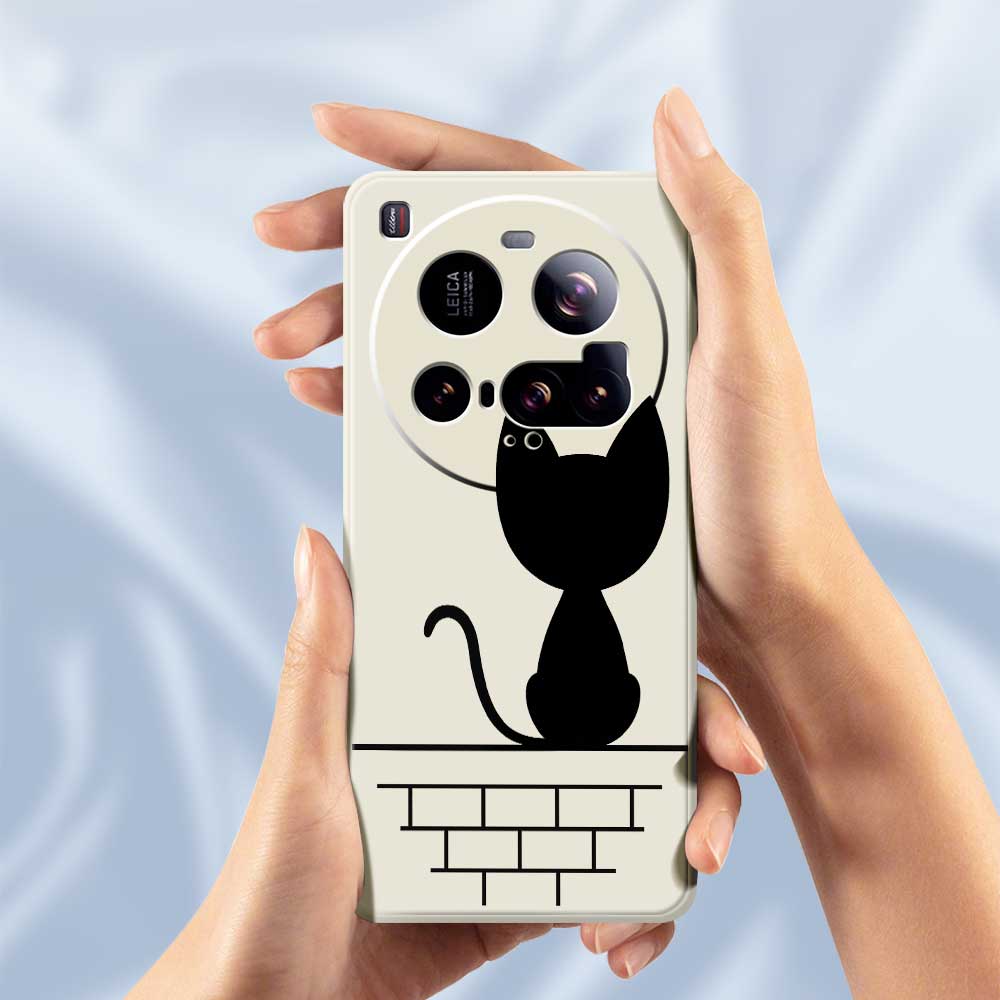 For Xiaomi 15 Ultra Case Black Cat on the Wall Pattern Printing Straight Edge TPU Phone Back Cover