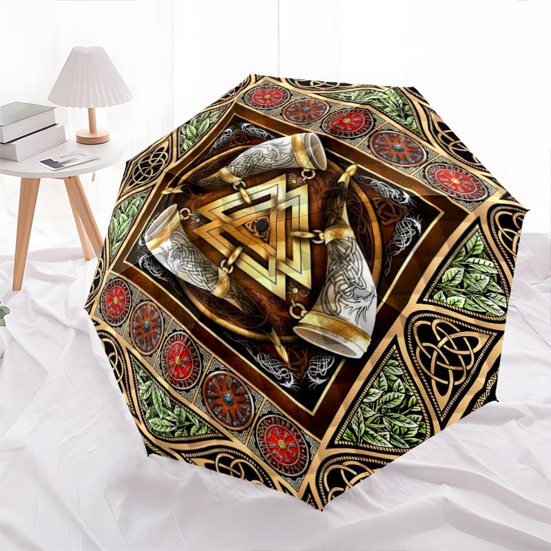 1PC Viking theme Umbrella Portable Folding Umbrella Iron Frame Hole Bone Structure Outdoor Home Umbrella A9