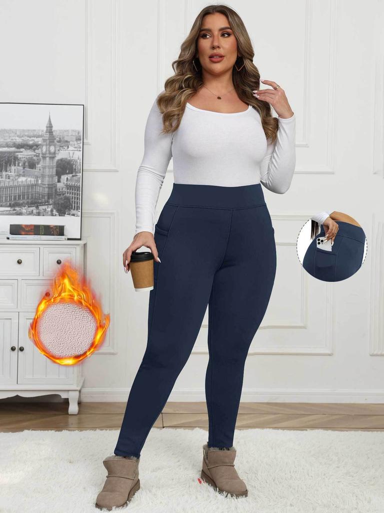 Леггинсы больших размеров с карманами на осень/зиму, утепленные флисом, с высокой посадкой, верхняя одежда, женские зимние теплые леггинсы