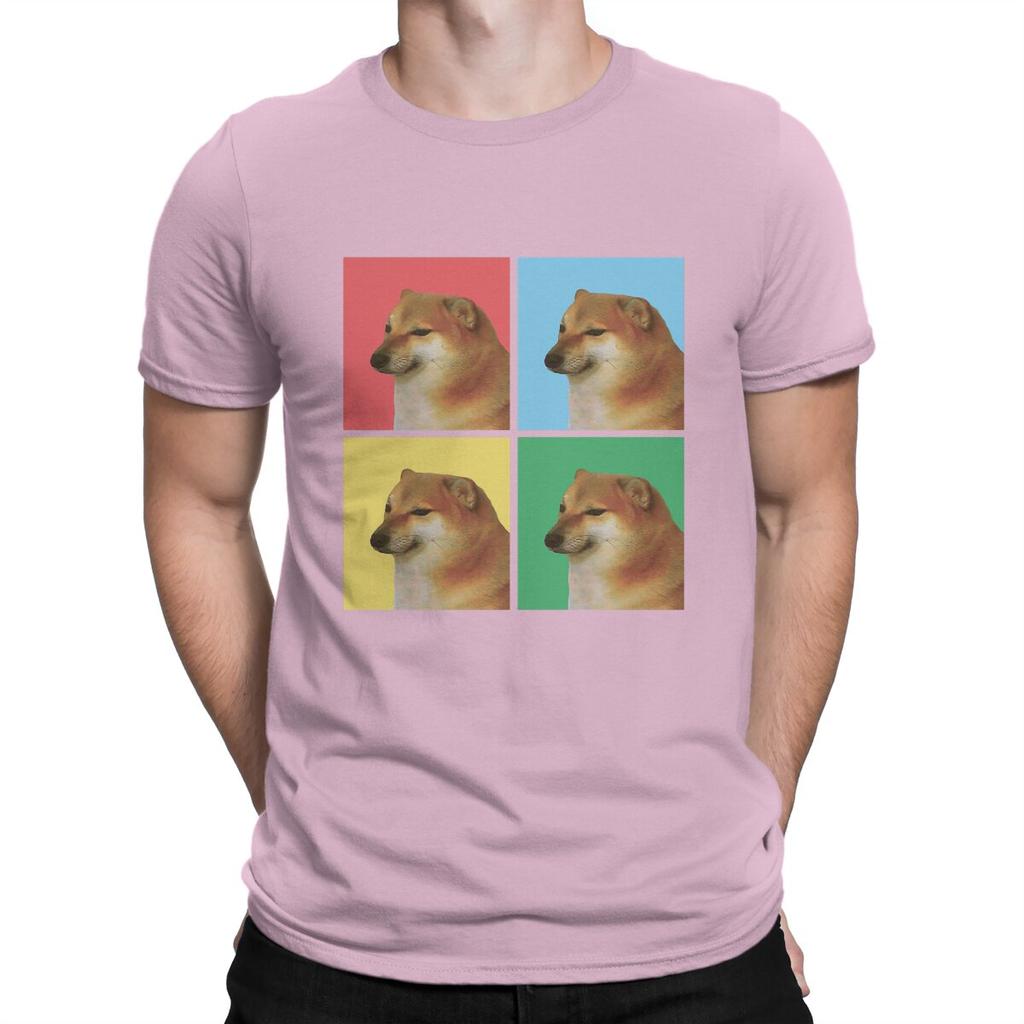 Мужские футболки с принтом Cheems Doge 100% Хлопок Топы Винтажные с коротким рукавом с круглым вырезом Футболка Подарок на день рождения Футболка